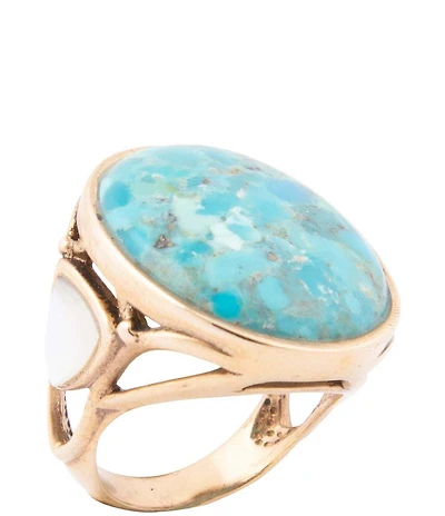 Barse Turquoise and Mother of Pearl Petals Golden Statement Ring