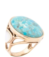 Barse Turquoise and Mother of Pearl Petals Golden Statement Ring