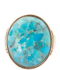 Barse Turquoise and Mother of Pearl Petals Golden Statement Ring
