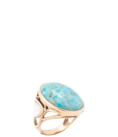 Barse Turquoise and Mother of Pearl Petals Golden Statement Ring
