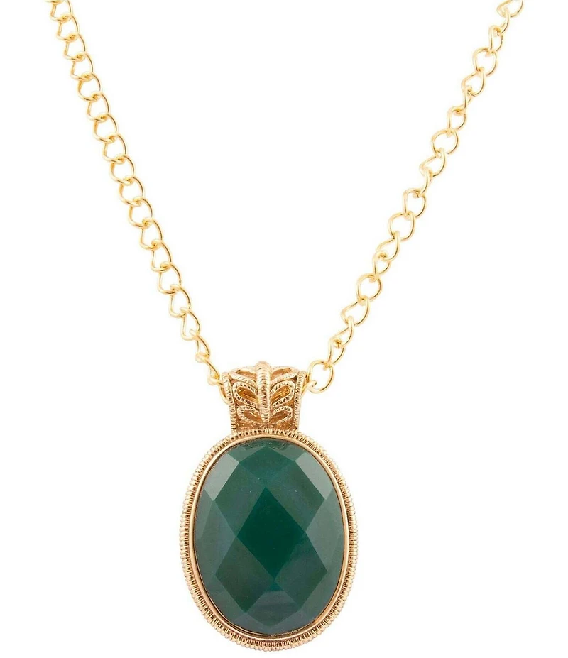 Barse Bronze Lace Green Onyx Short Pendant Necklace