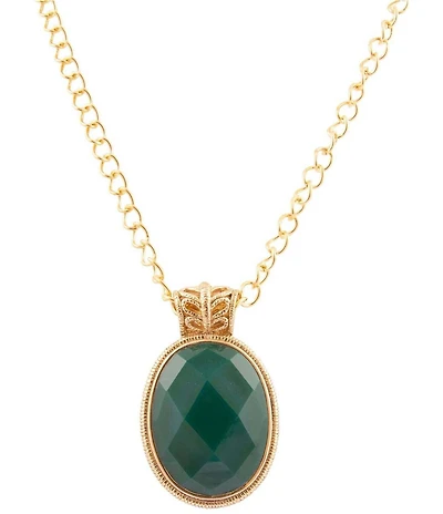 Barse Bronze Lace Green Onyx Short Pendant Necklace