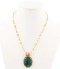 Barse Bronze Lace Green Onyx Short Pendant Necklace
