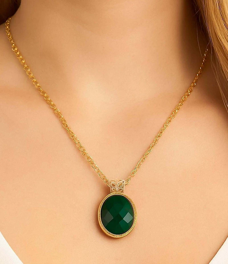 Barse Bronze Lace Green Onyx Short Pendant Necklace