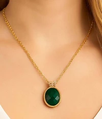Barse Bronze Lace Green Onyx Short Pendant Necklace
