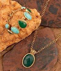 Barse Bronze Lace Green Onyx Short Pendant Necklace