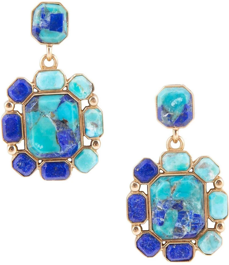 Barse Duality Blue Lapis and Turquoise Golden Drop Earrings