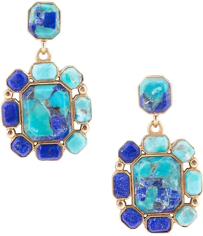 Barse Duality Blue Lapis and Turquoise Golden Drop Earrings