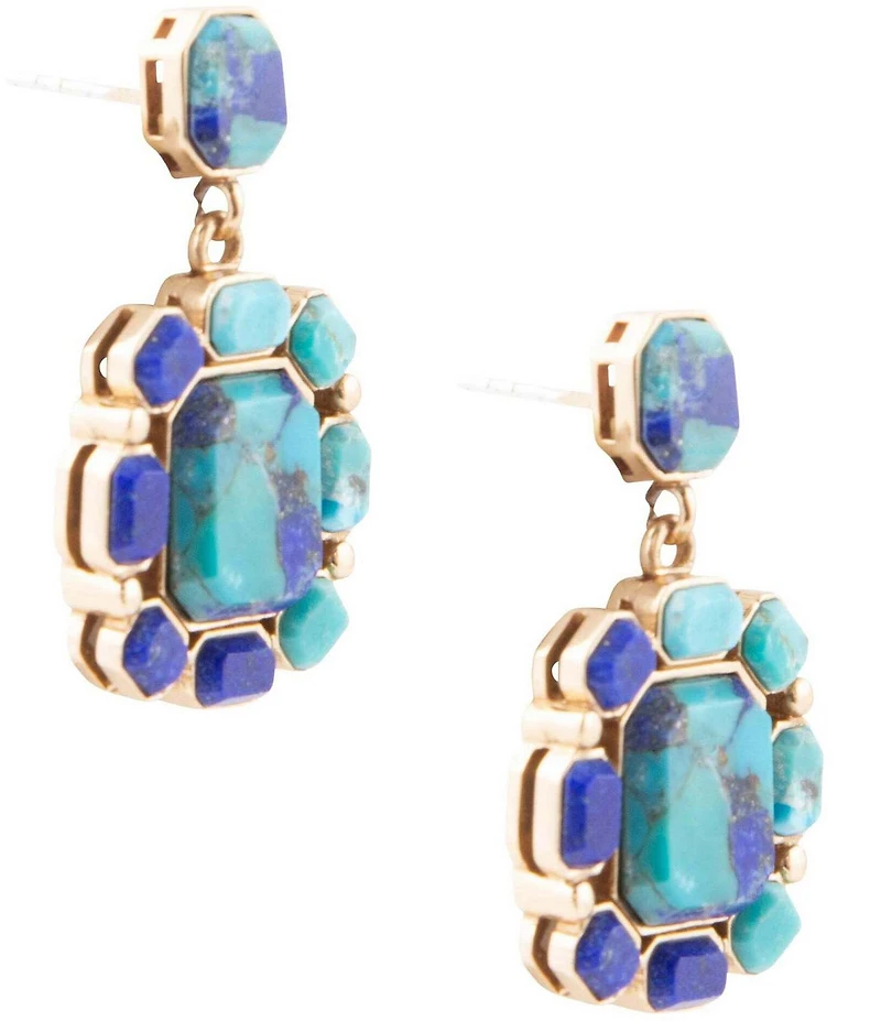 Barse Duality Blue Lapis and Turquoise Golden Drop Earrings