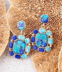 Barse Duality Blue Lapis and Turquoise Golden Drop Earrings
