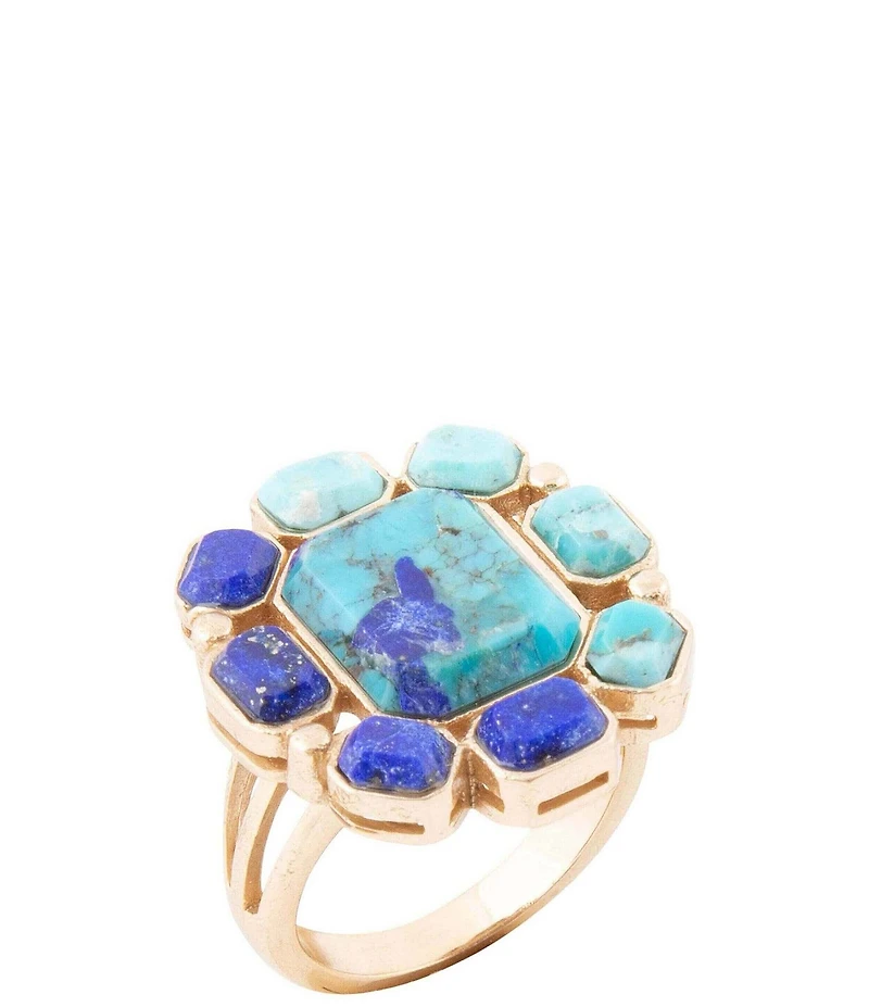 Barse Duality Blue Lapis and Turquoise Golden Statement Ring