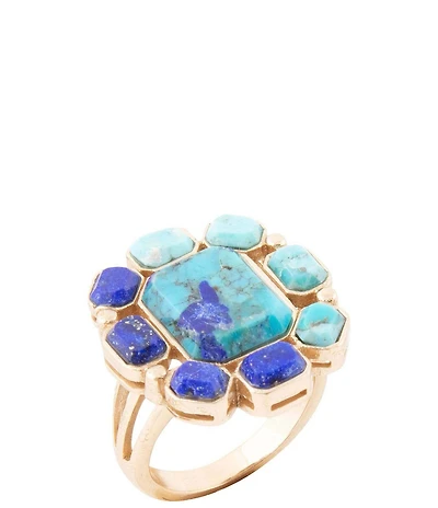 Barse Duality Blue Lapis and Turquoise Golden Statement Ring