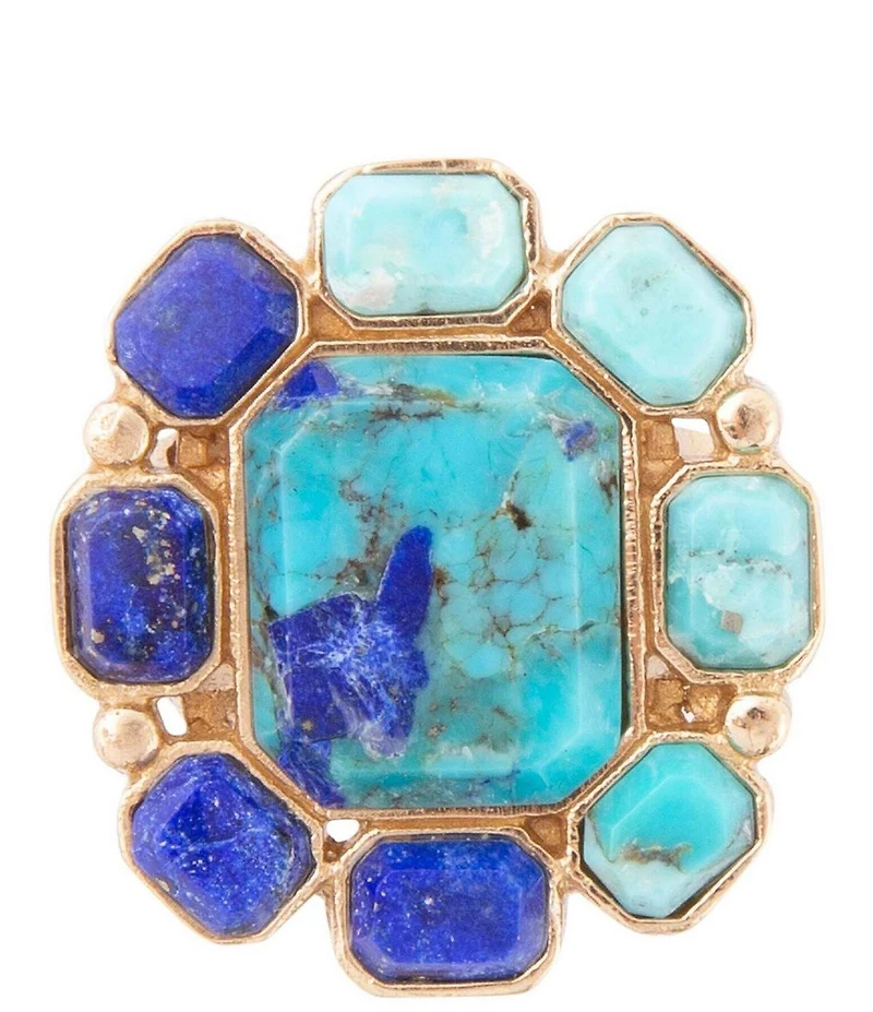 Barse Duality Blue Lapis and Turquoise Golden Statement Ring