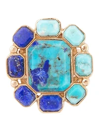 Barse Duality Blue Lapis and Turquoise Golden Statement Ring