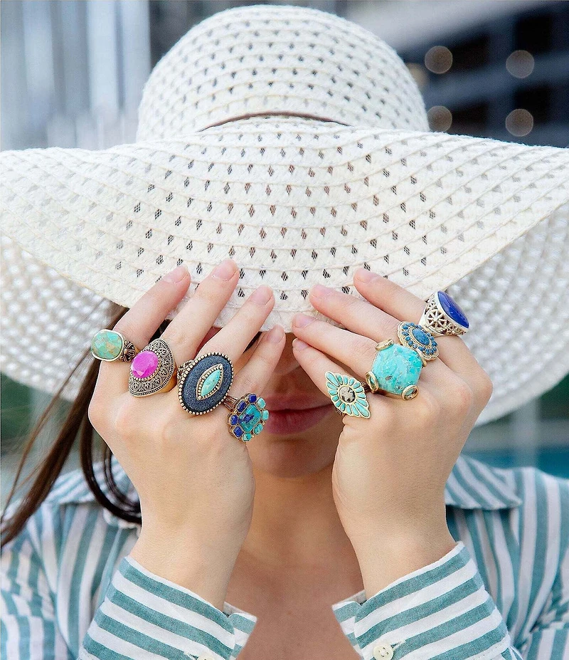 Barse Duality Blue Lapis and Turquoise Golden Statement Ring