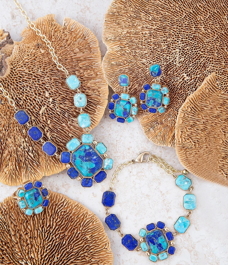 Barse Duality Blue Lapis and Turquoise Golden Statement Ring