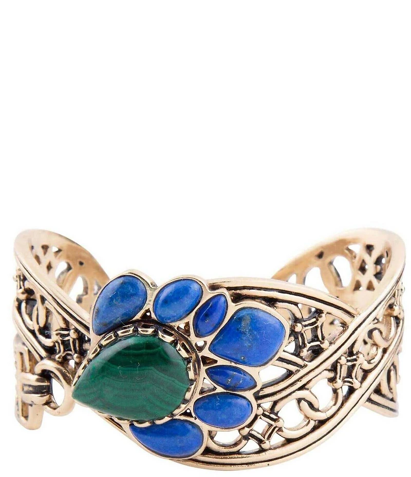 Barse Cognate Green Malachite and Blue Lapis Golden Cuff Bracelet