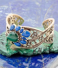 Barse Cognate Green Malachite and Blue Lapis Golden Cuff Bracelet