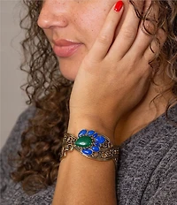 Barse Cognate Green Malachite and Blue Lapis Golden Cuff Bracelet