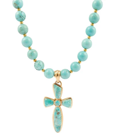 Barse Bronze Las Cruces Turquoise Cross Long Pendant Necklace