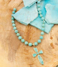 Barse Bronze Las Cruces Turquoise Cross Long Pendant Necklace