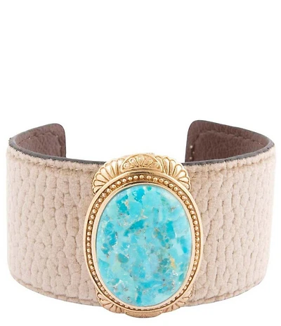Barse Bronze, Leather and Turquoise Western Statement Cuff Bracelet