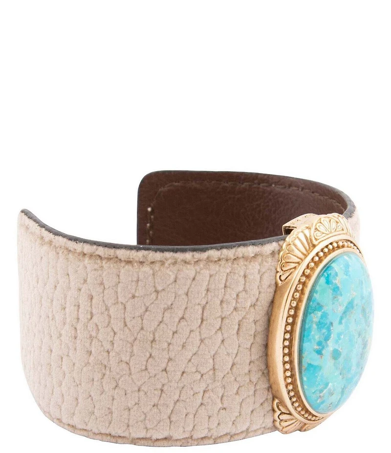 Barse Bronze, Leather and Turquoise Western Statement Cuff Bracelet