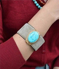 Barse Bronze, Leather and Turquoise Western Statement Cuff Bracelet