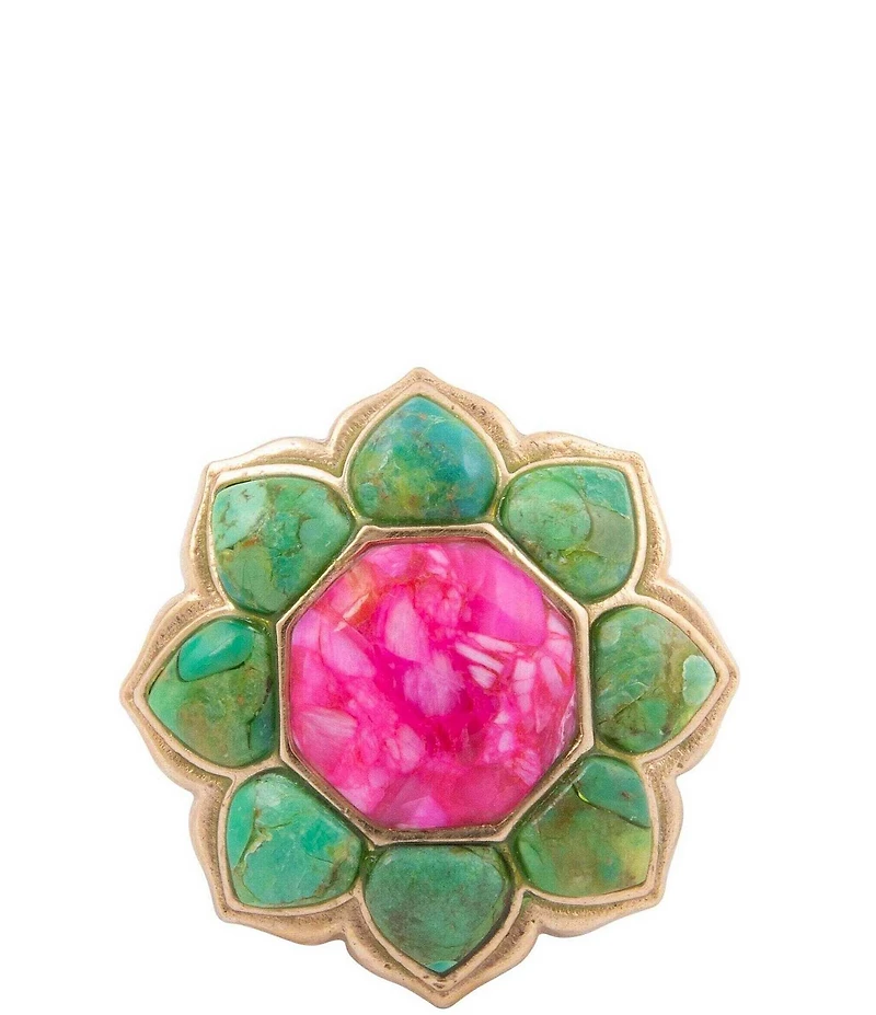 Barse Bronze Lime Turquoise and Pink Magnesite Fleur Statement Ring