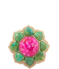 Barse Bronze Lime Turquoise and Pink Magnesite Fleur Statement Ring