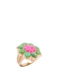Barse Fleur Bronze Lime Turquoise And Pink Magnesite Statement Ring