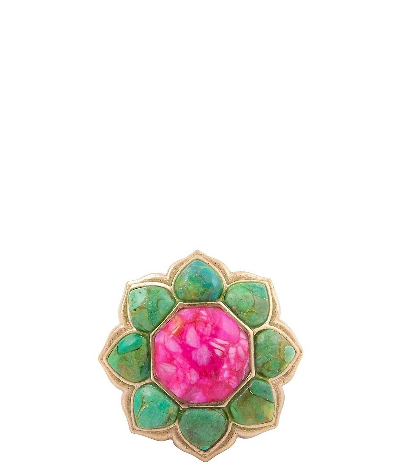 Barse Fleur Bronze Lime Turquoise And Pink Magnesite Statement Ring