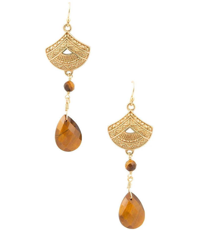 Barse Bronze Maya Tiger's Eye Statement Linear Earrings