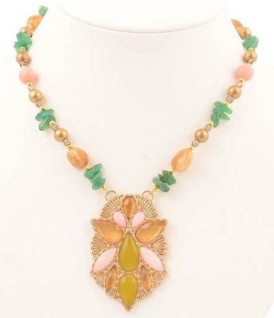Barse Bronze Misty Meadow Genuine Stone Short Pendant Necklace