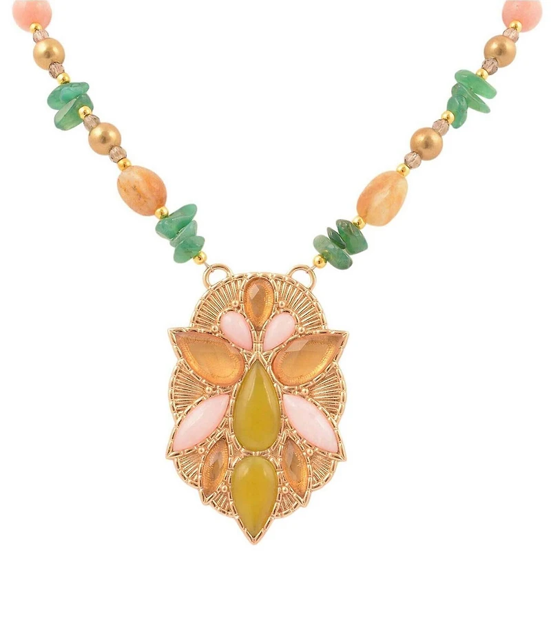 Barse Bronze Misty Meadow Genuine Stone Short Pendant Necklace