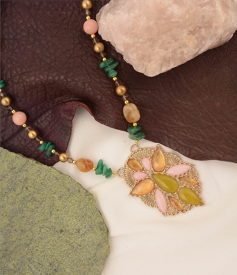 Barse Bronze Misty Meadow Genuine Stone Short Pendant Necklace