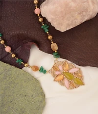 Barse Bronze Misty Meadow Genuine Stone Short Pendant Necklace