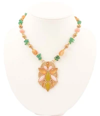 Barse Stargazer Green and Pink Beaded Golden Pendant Necklace