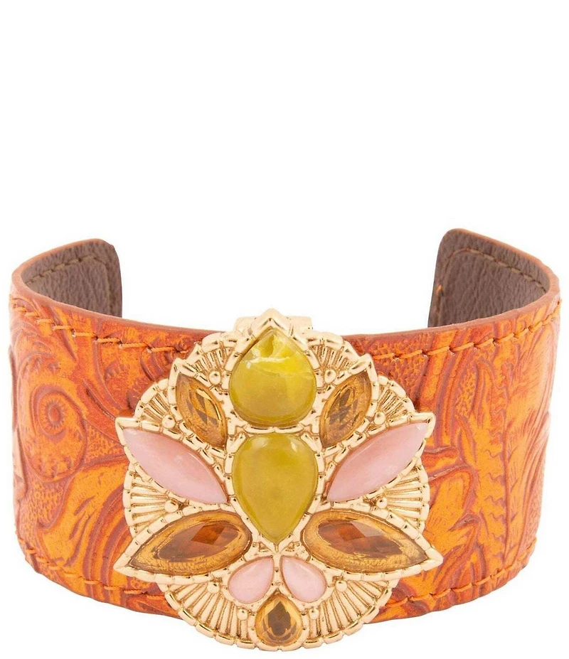 Barse Bronze Misty Mountain Genuine Stone Cuff Bracelet