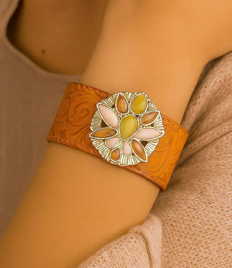 Barse Bronze Misty Mountain Genuine Stone Cuff Bracelet