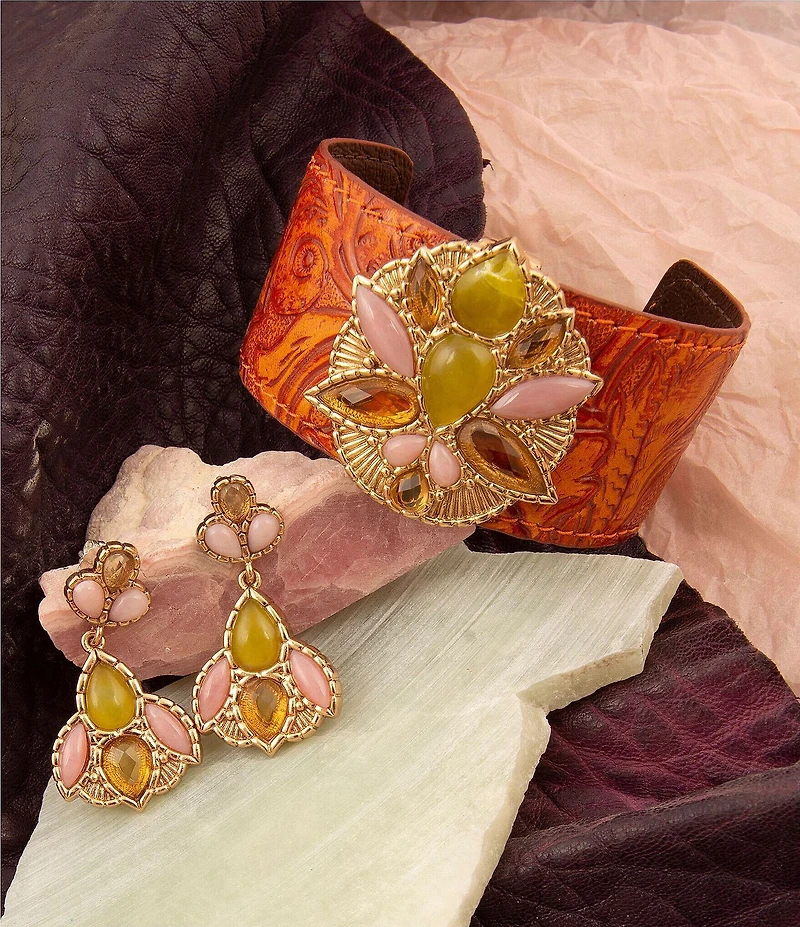 Barse Bronze Misty Mountain Genuine Stone Cuff Bracelet