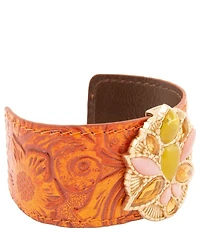 Barse Stargazer Jasper Golden Embossed Leather Cuff Bracelet
