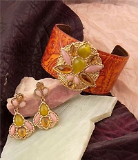 Barse Stargazer Jasper Golden Embossed Leather Cuff Bracelet