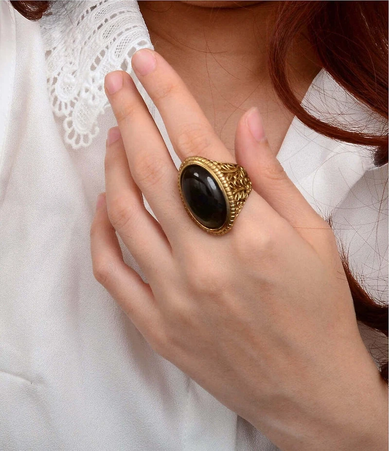 Barse Bronze, Mother Of Pearl and Smoky Quartz Overlay Meadow Statement Ring