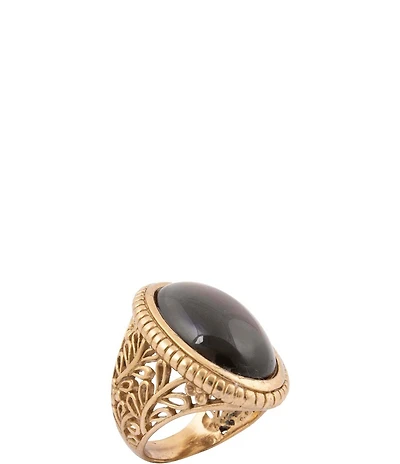 Barse Brown Smoky Quartz Shimmer Golden Statement Ring