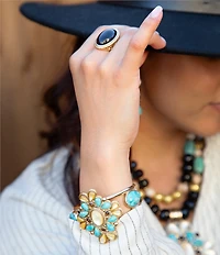 Barse Brown Smoky Quartz Shimmer Golden Statement Ring