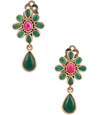 Barse Bronze, Pink Magnesite and Green Onyx Bloom Clip Drop Earrings