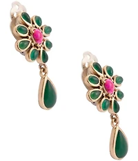 Barse Bronze, Pink Magnesite and Green Onyx Bloom Clip Drop Earrings