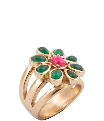 Barse Bronze, Pink Magnesite and Green Onyx Bloom Statement Ring