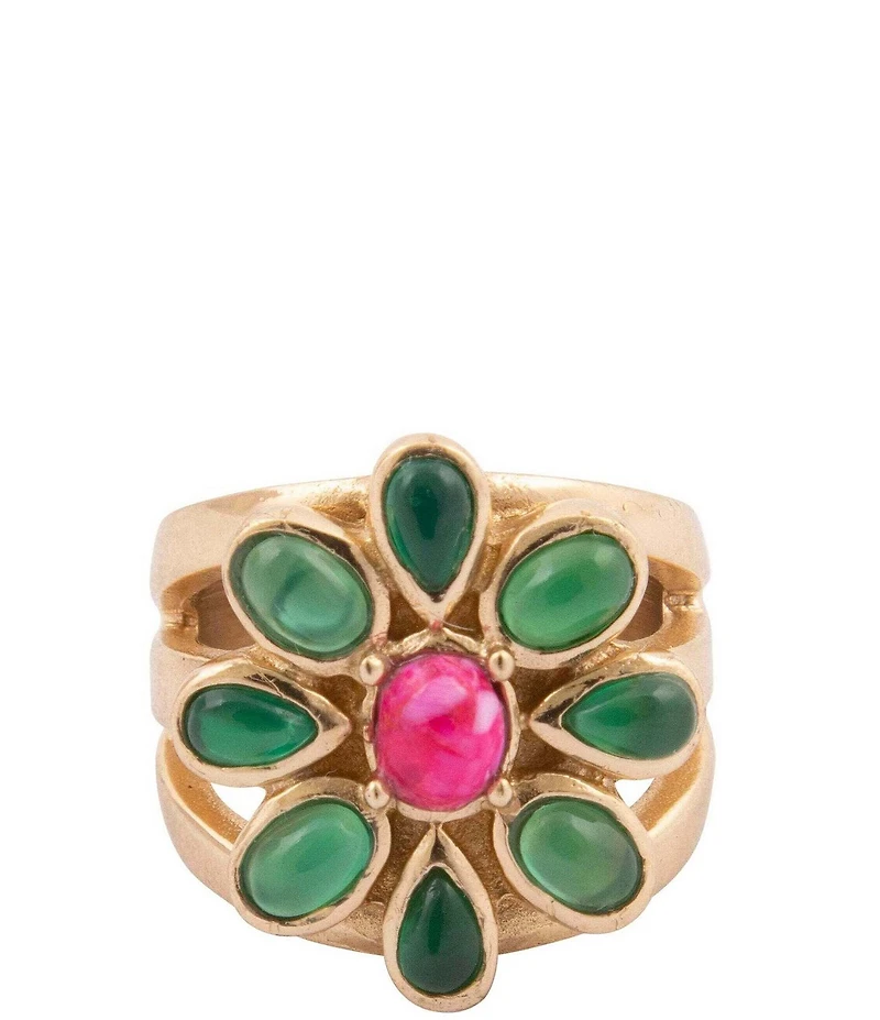 Barse Bronze, Pink Magnesite and Green Onyx Bloom Statement Ring